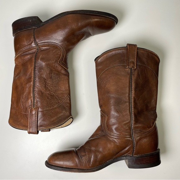 Dan Post Roper Leather Cowboy Western Boots Brown Pull On Style Mens 9M - Picture 14 of 15